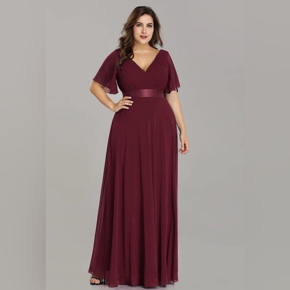 Ever-Pretty Women's V-Neck Chiffon A-Line Short
Sleeves formal Dress Burgundy